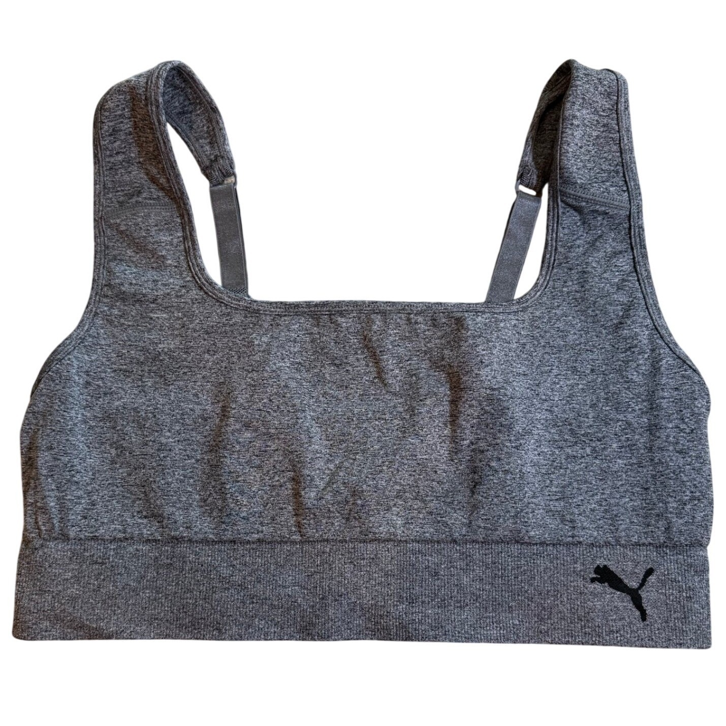Puma Womens Xl Grey Heathered Seamless Adjustable Strap Sports Bra Square Neck
